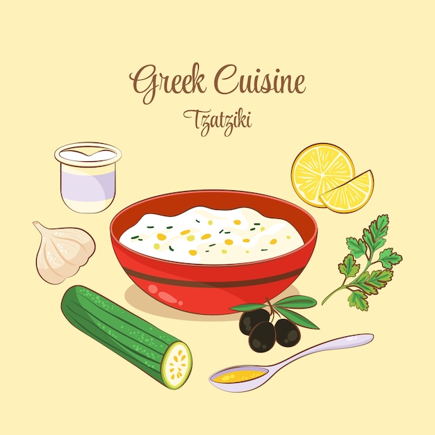 Free vector hand drawn greek cuisine illustration