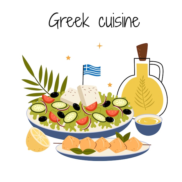 Free vector hand drawn greek cuisine illustration