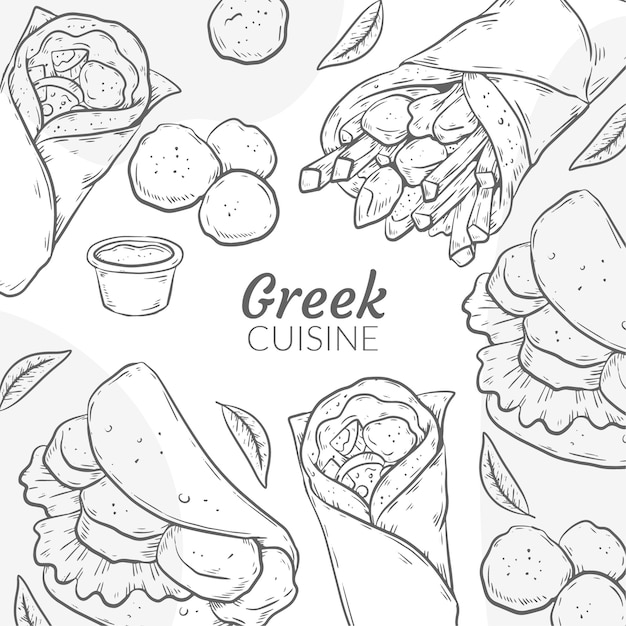 Hand drawn greek cuisine illustration
