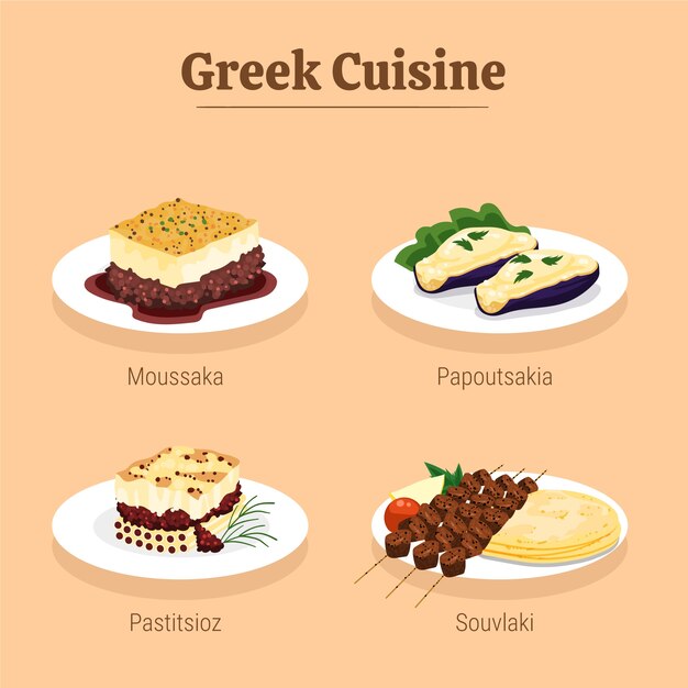 Hand drawn greek cuisine illustrations