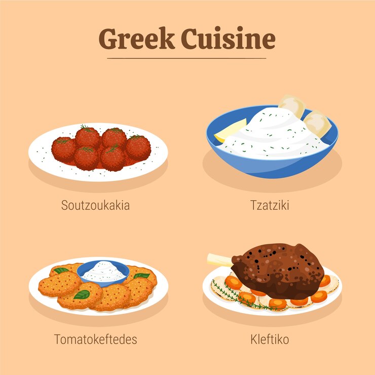 無料Vector 手描きのギリシャ料理のイラスト