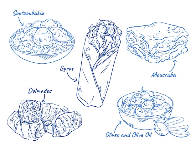 Vettore gratuito cucina greca disegnata a mano