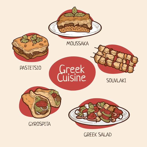手描きのギリシャ料理