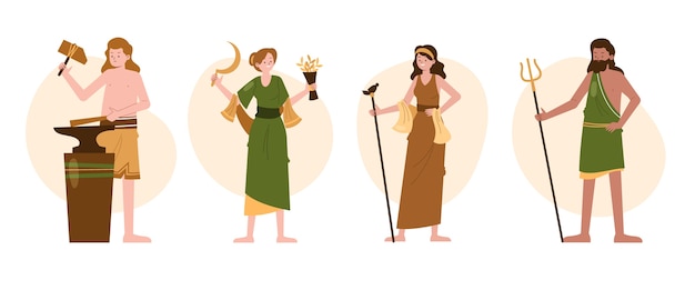 Free vector hand drawn greek mythology character collection