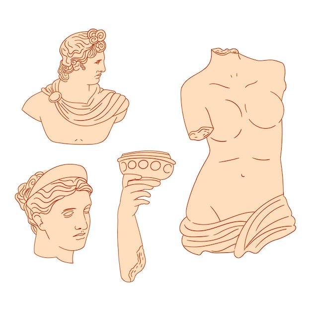 Free vector hand drawn greek statue collection