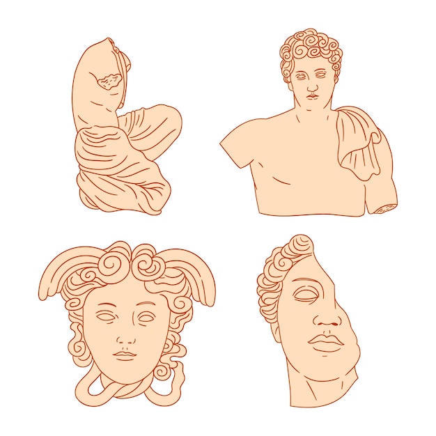 Free vector hand drawn greek statue collection