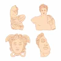 Бесплатное векторное изображение Коллекция рисованной греческой статуи