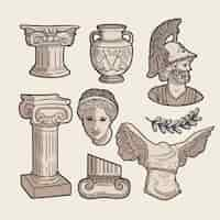 Free vector hand drawn greek statue collection