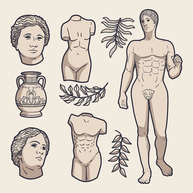 Free vector hand drawn greek statue collection