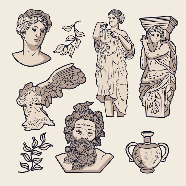 Hand drawn greek statue collection