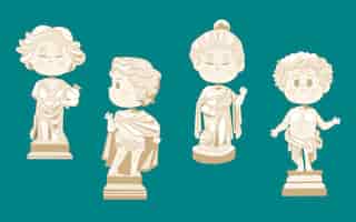 無料ベクター 手描きのギリシャの彫像コレクション