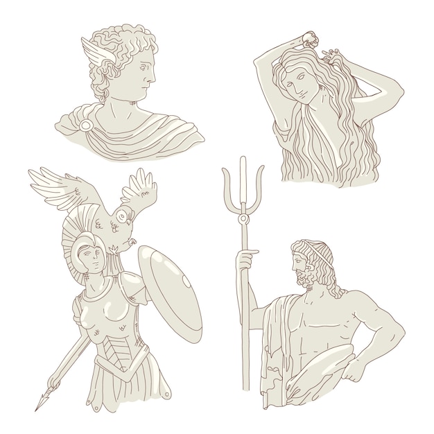 Hand drawn greek statue collection
