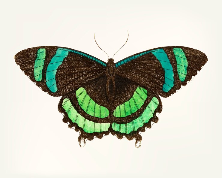 Free Vector hand drawn of green-banded tailed butterfly