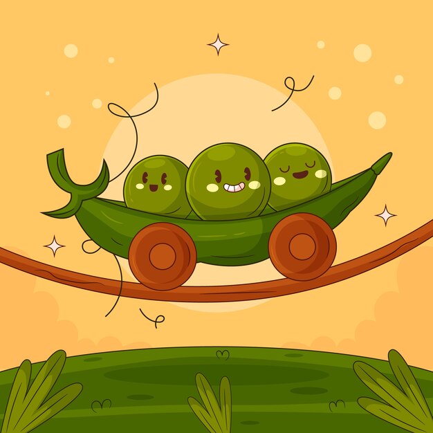 Иллюстрация мультфильма о зеленых бобах, нарисованная вручную