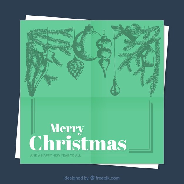 Hand drawn green christmas card