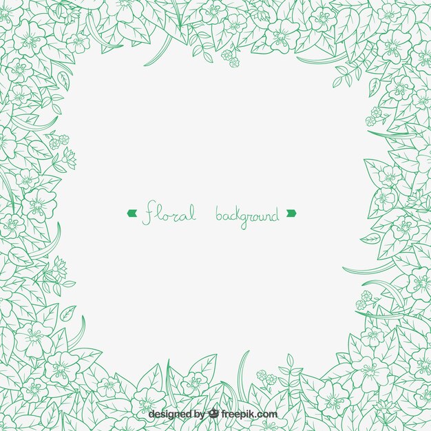 Hand drawn green flowers background