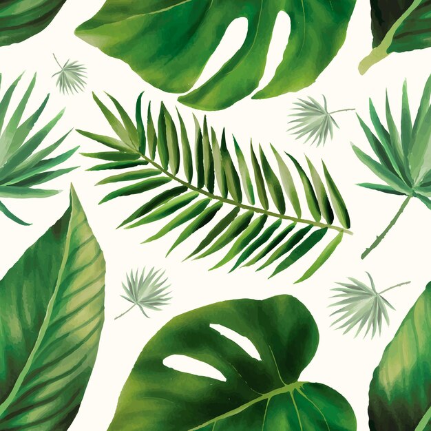 手描きの緑の水彩画の葉のシームレスなパターンデザイン