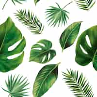 Free vector hand drawn green watercolor leaves seamless pattern design