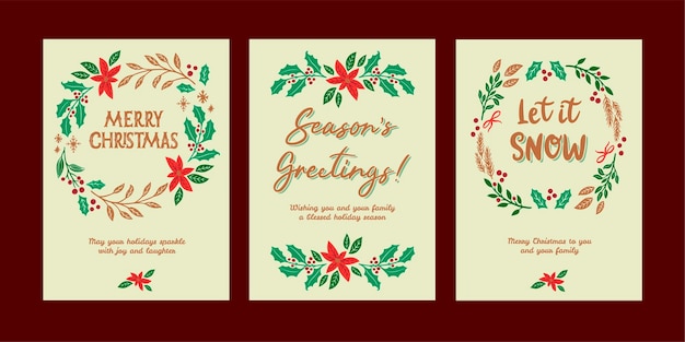 Free vector hand drawn greeting cards collection for christmas season celebration