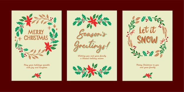 Hand drawn greeting cards collection for christmas season celebration