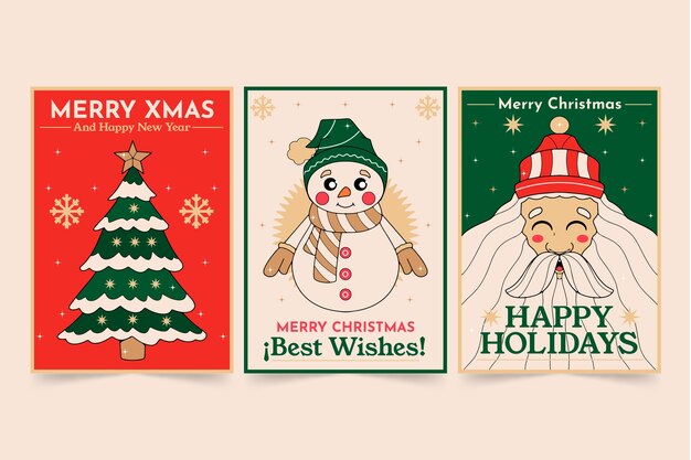 크리스마스 시즌을 위한 손으로 그린 인사 카드 컬렉션
