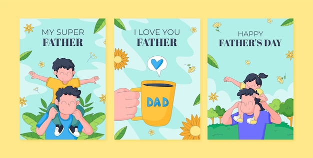 Бесплатное векторное изображение Коллекция рисованной поздравительных открыток для празднования дня отца