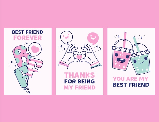 Free vector hand drawn greeting cards collection for international friendship day celebration