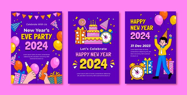Коллекция рисованных поздравительных открыток к празднованию Нового 2024 года
