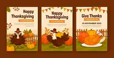 Free vector hand drawn greeting cards collection for thanksgiving celebration