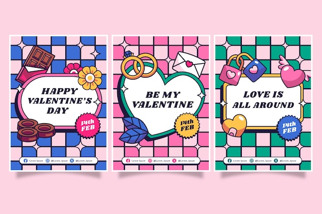 Collezione di biglietti di auguri disegnati a mano per la celebrazione della festa di san valentino