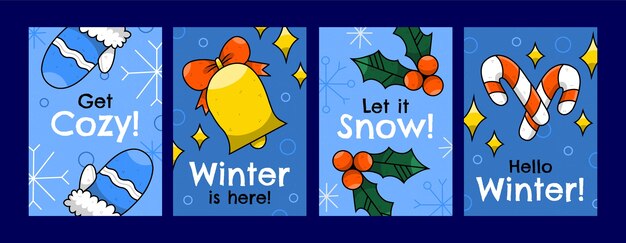 Коллекция рисованных поздравительных открыток для празднования зимнего сезона