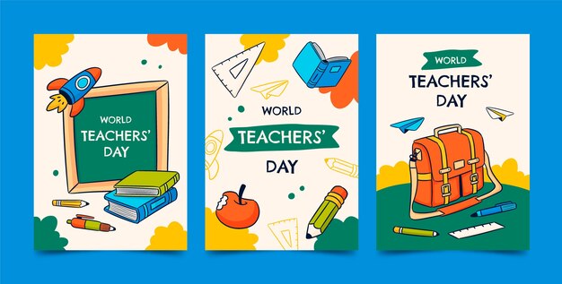 Hand drawn greeting cards collection for world teacher's day celebration