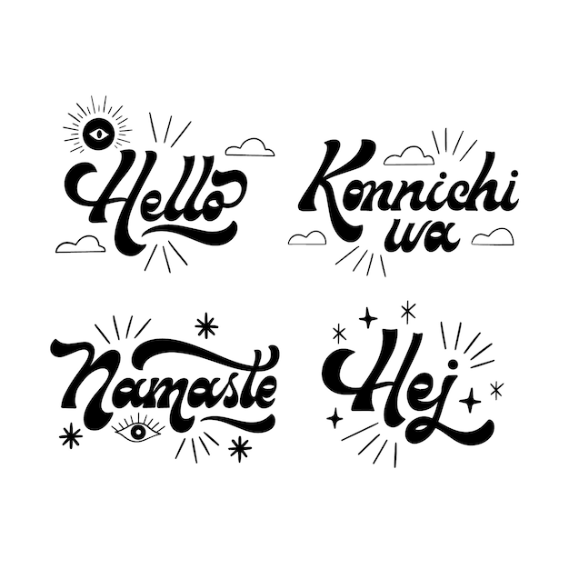 Hand drawn greeting lettering set
