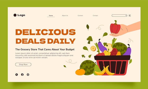 Hand drawn grocery shopping landing page