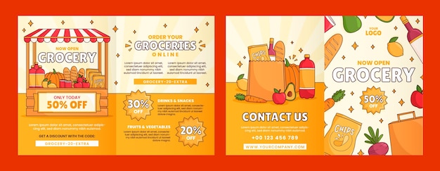 Free vector hand drawn grocery store brochure