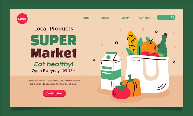 Hand drawn grocery store landing page