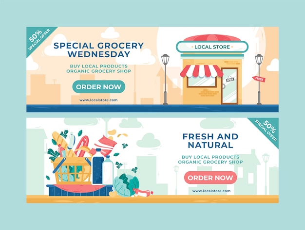 Free vector hand drawn grocery store sale banner