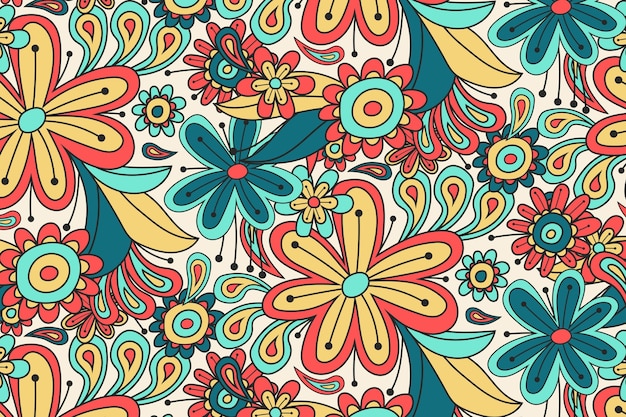 Hand drawn groovy floral pattern