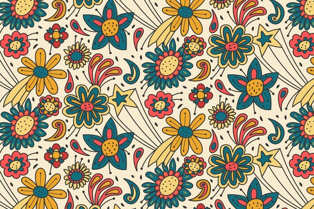 Hand drawn groovy floral pattern