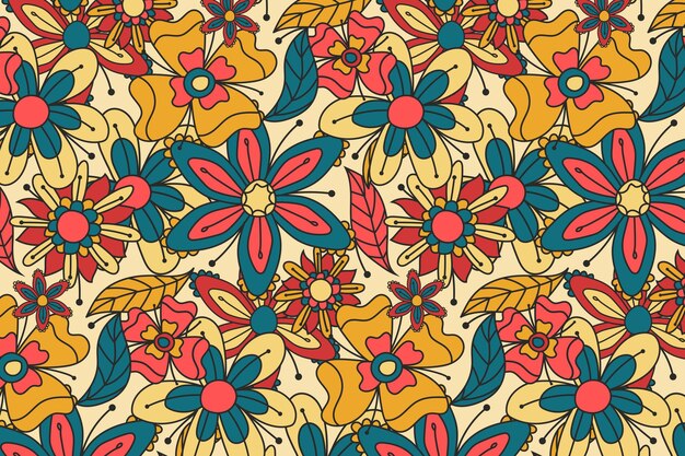 Hand drawn groovy floral pattern