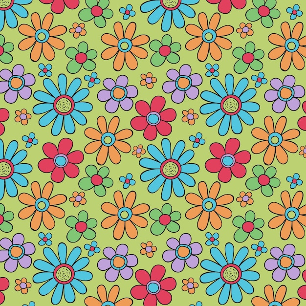 Hand drawn groovy floral pattern