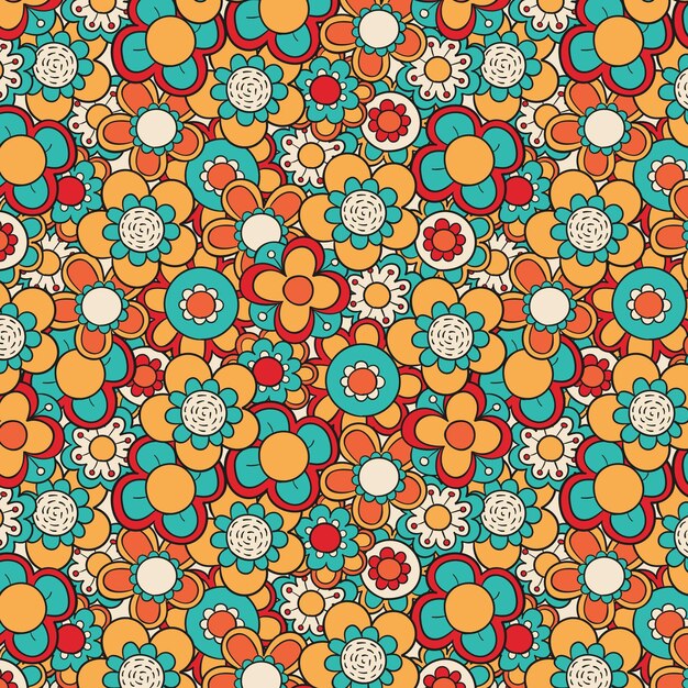 Hand drawn groovy floral pattern