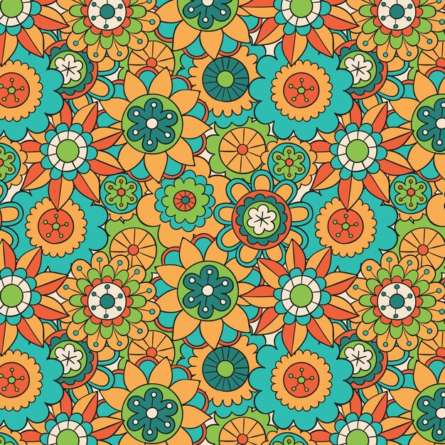 Hand drawn groovy floral pattern