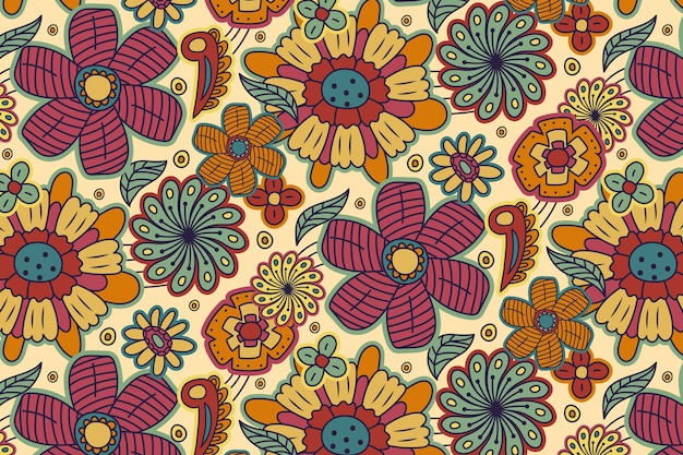 Hand drawn groovy floral pattern