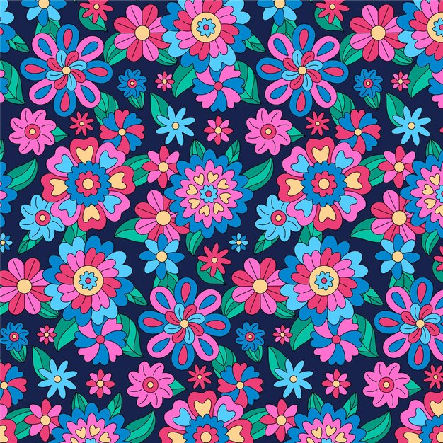 Hand drawn groovy floral pattern