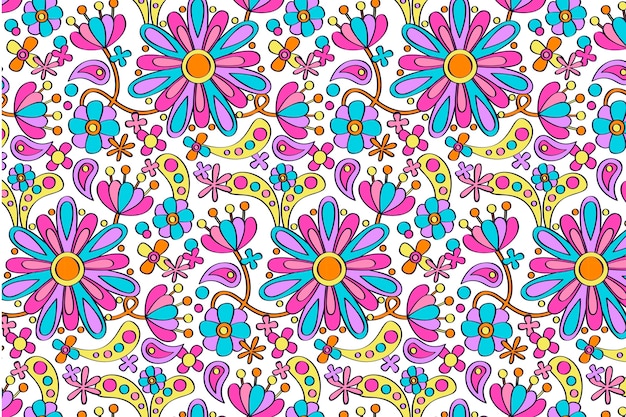 Hand drawn groovy floral pattern