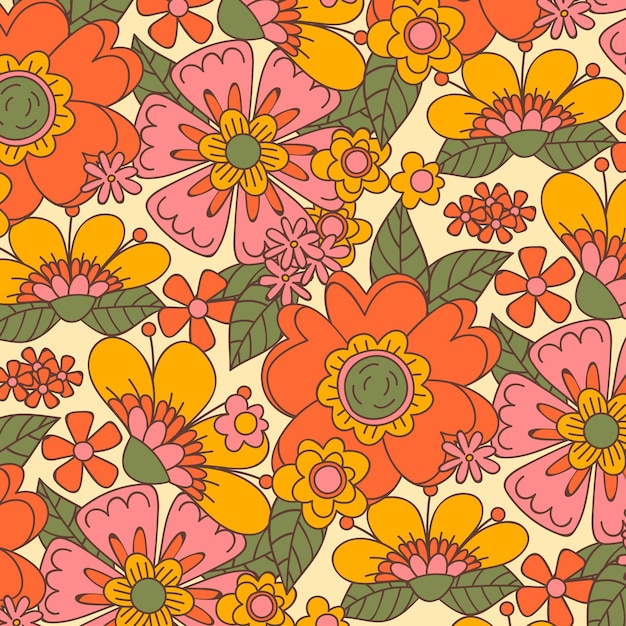 Free vector hand drawn groovy floral pattern