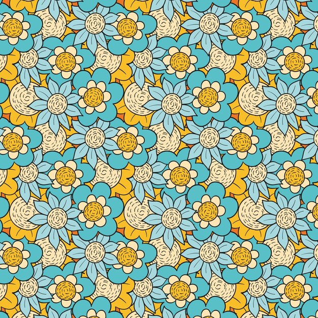 Hand drawn groovy floral pattern