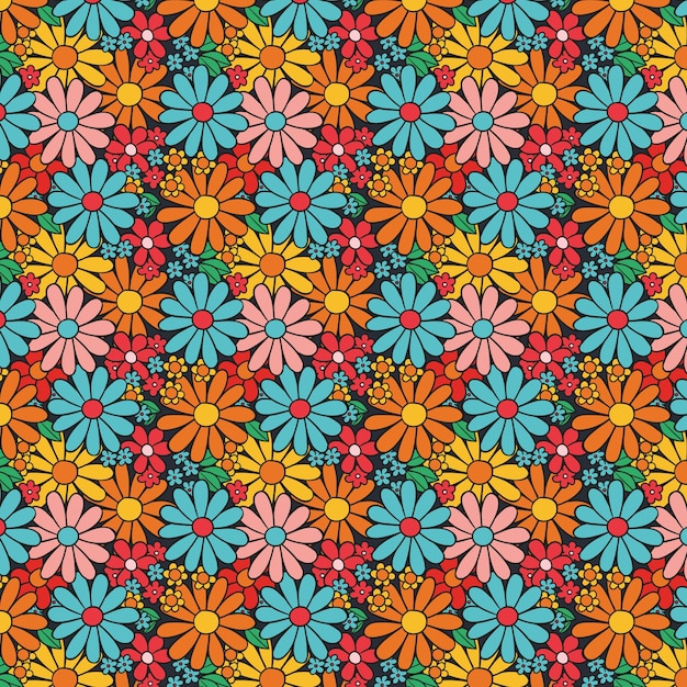 Free vector hand drawn groovy floral pattern