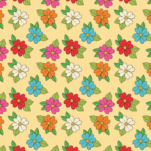 Hand drawn groovy floral pattern